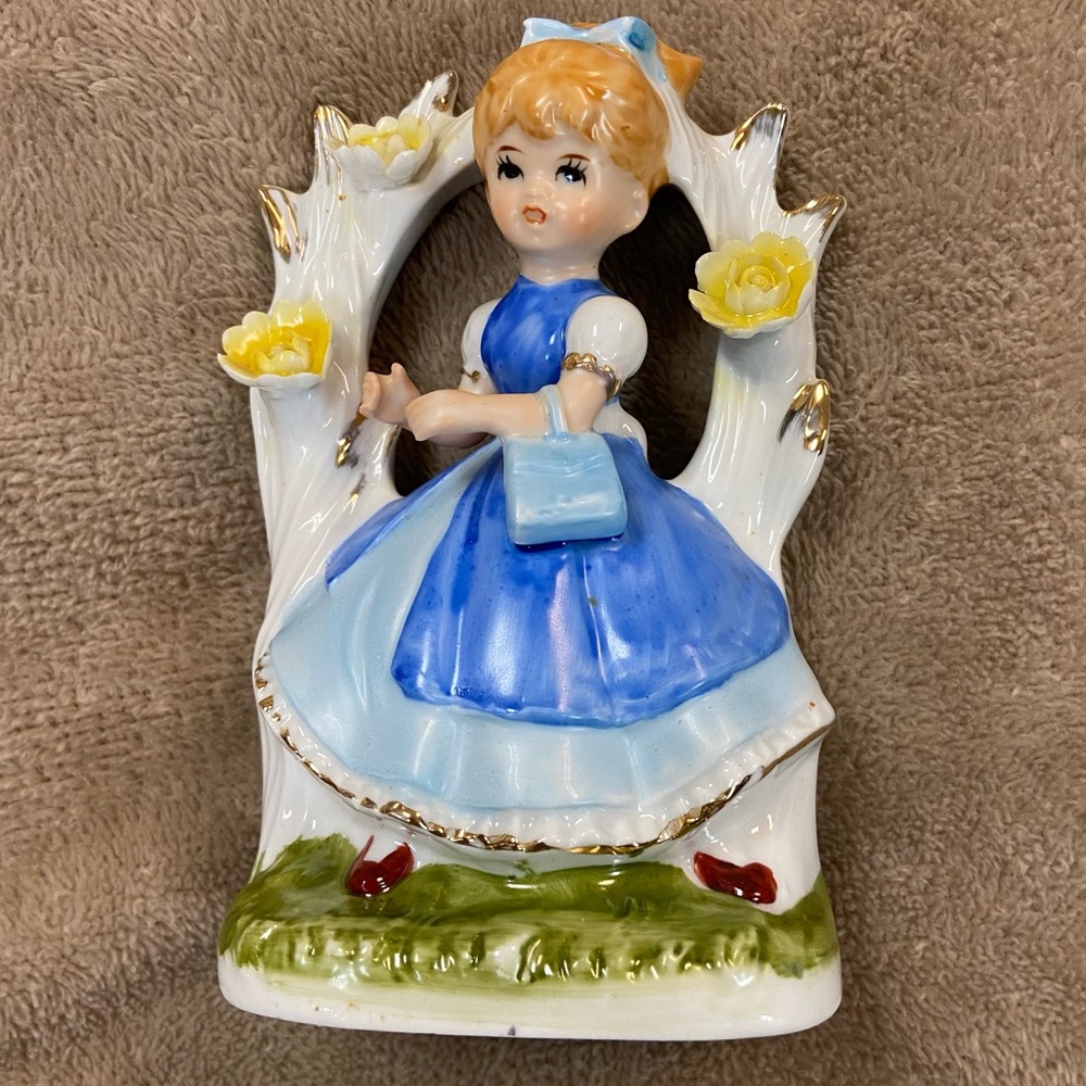 1990's Porcelain Figurine, Girl In A Flower Garden Made In Korea.